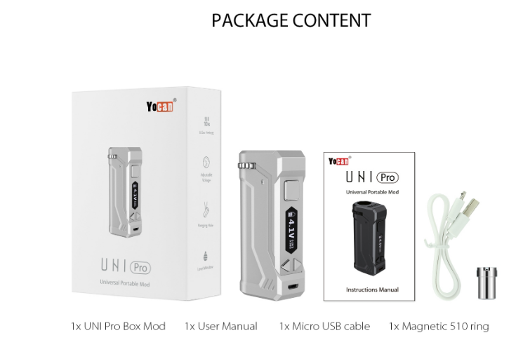 the Yocan UNI Pro package content.